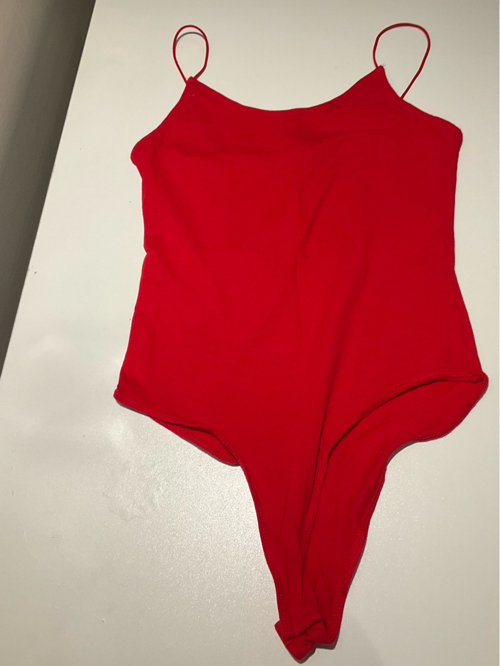 Red Cotton Spaghetti Strap Bodysuit
